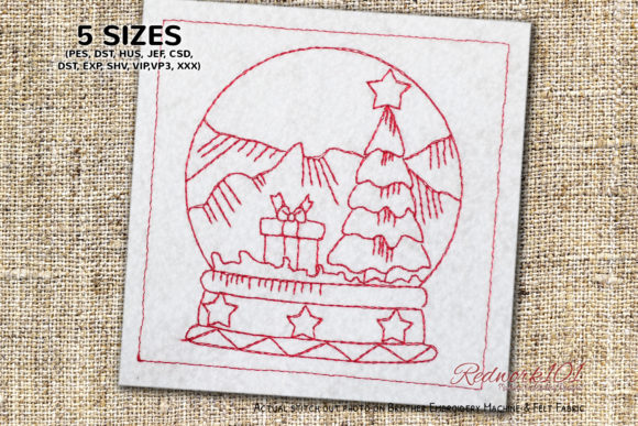 Christmas Tree in SnowGlobe Redwork for Boutique Apparel