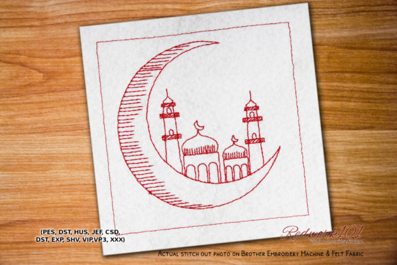 Crescent Moon with Mosque Redwork: A Designer's Review