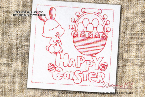 Happy Easter with Egg Basket Redwork Review
