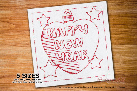 Happy New Year with Heart Design Redwork: Designer Review
