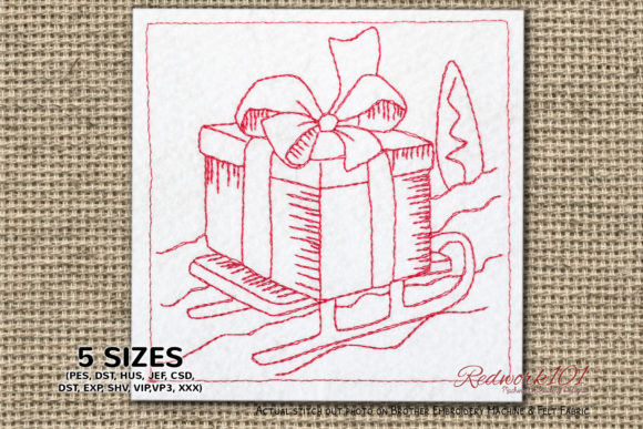 Sleigh Holding a Gift Design Review for Real Embroidery Projects