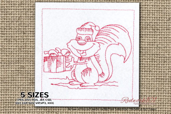 Squirrel with Santa Hat Holding a Gift: Design Review for Business Merch