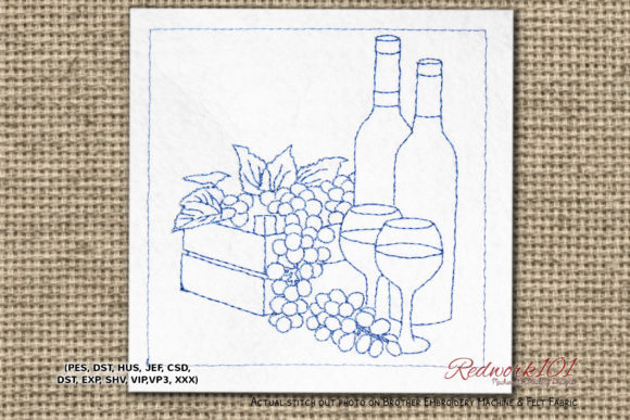 Wine with Grapes Redwork